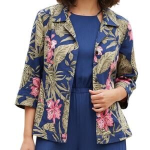 Chicos Tropical Linen Button Topper Size 2 (Womens Large) Hawaiian Top Jacket